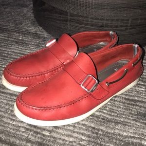 Men’s Round Toe Red Ferragamo Boat Shoes
